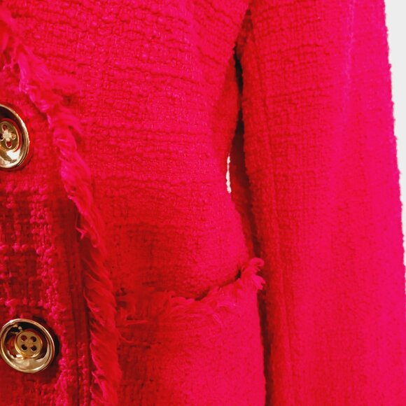 Chico's Red Jacket, Size 1, Double Breasted, 100% Cotton with Cotton Fringe - Picture 7 of 16